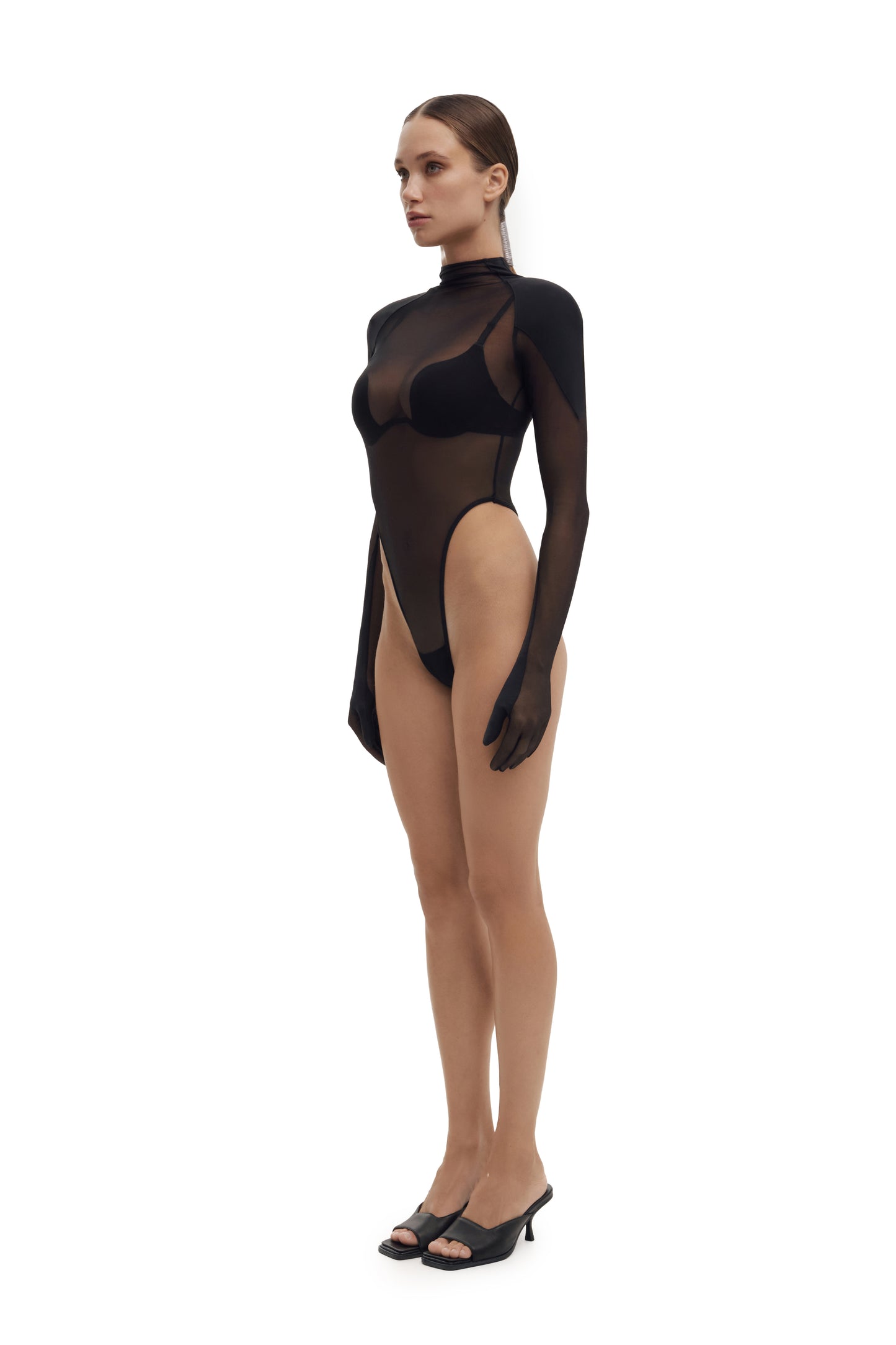 DVNT Sheer Mesh Bodysuit with Integrated Gloves SERPENT
