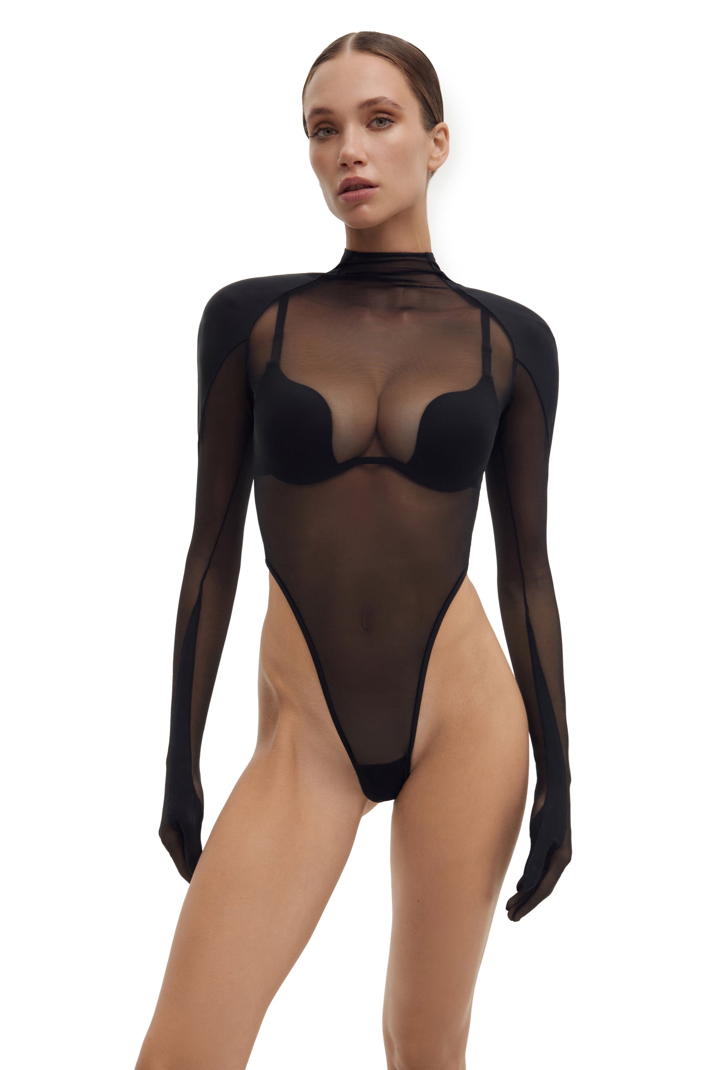DVNT Sheer Mesh Bodysuit with Integrated Gloves SERPENT