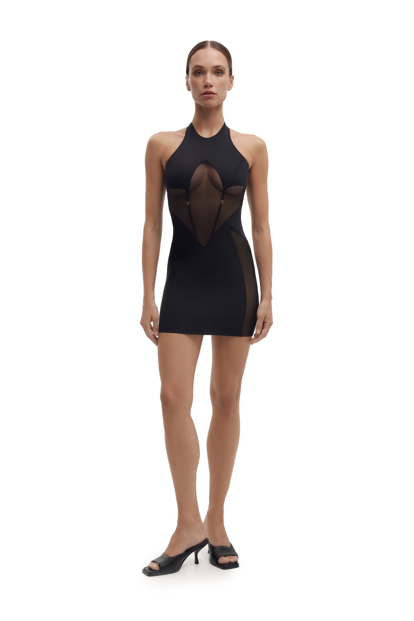 DVNT Sheer Panel Mini Dress with gloves NYX