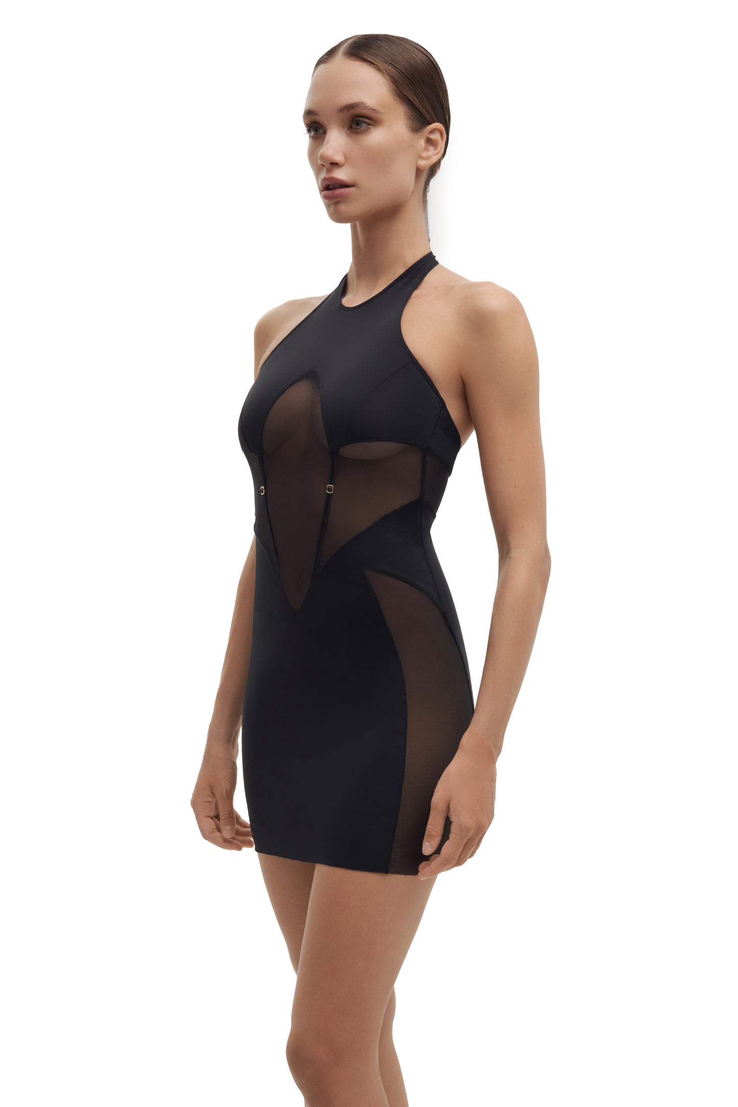 DVNT Sheer Panel Mini Dress with gloves NYX