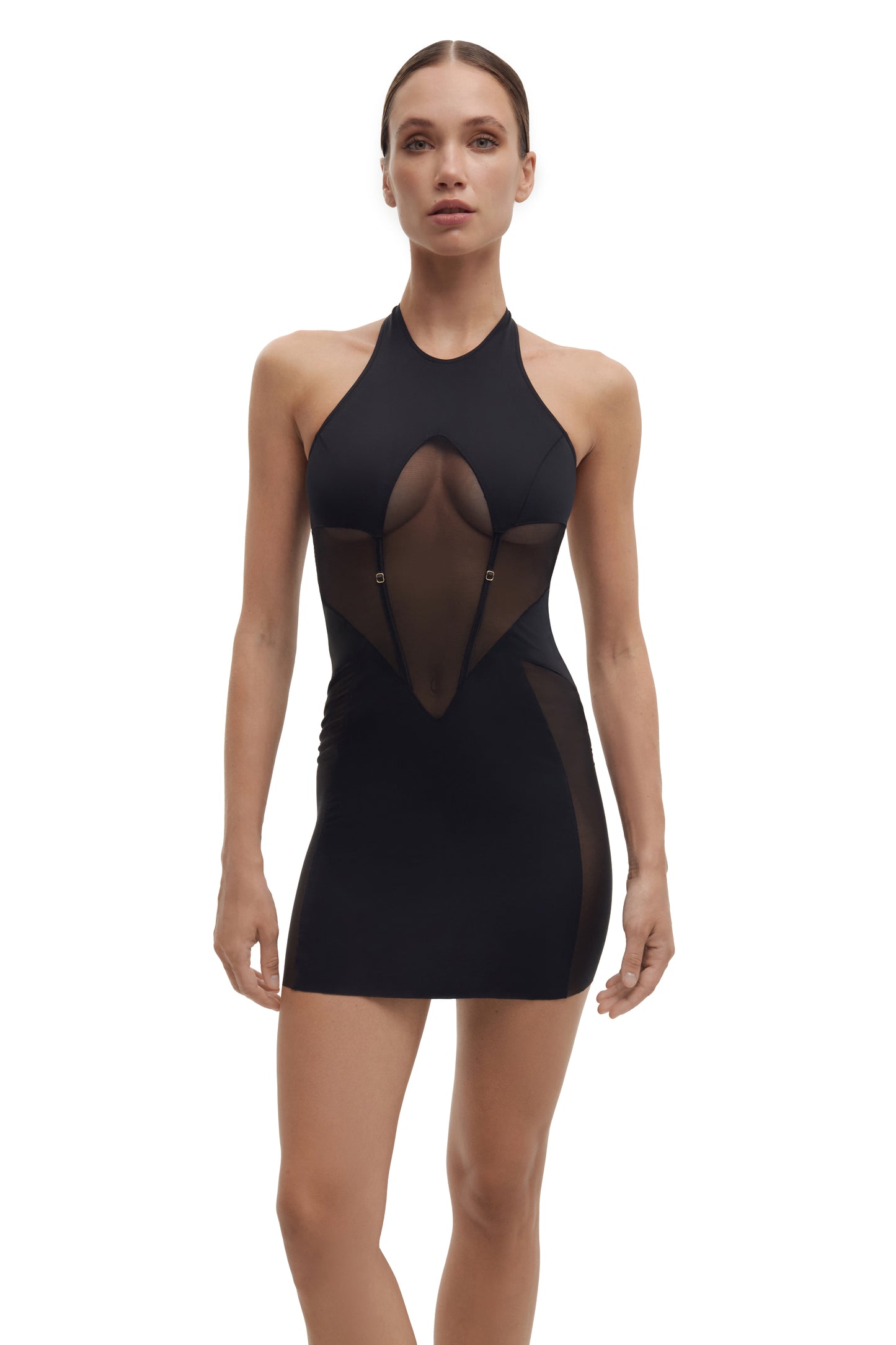 DVNT Sheer Panel Mini Dress with gloves NYX
