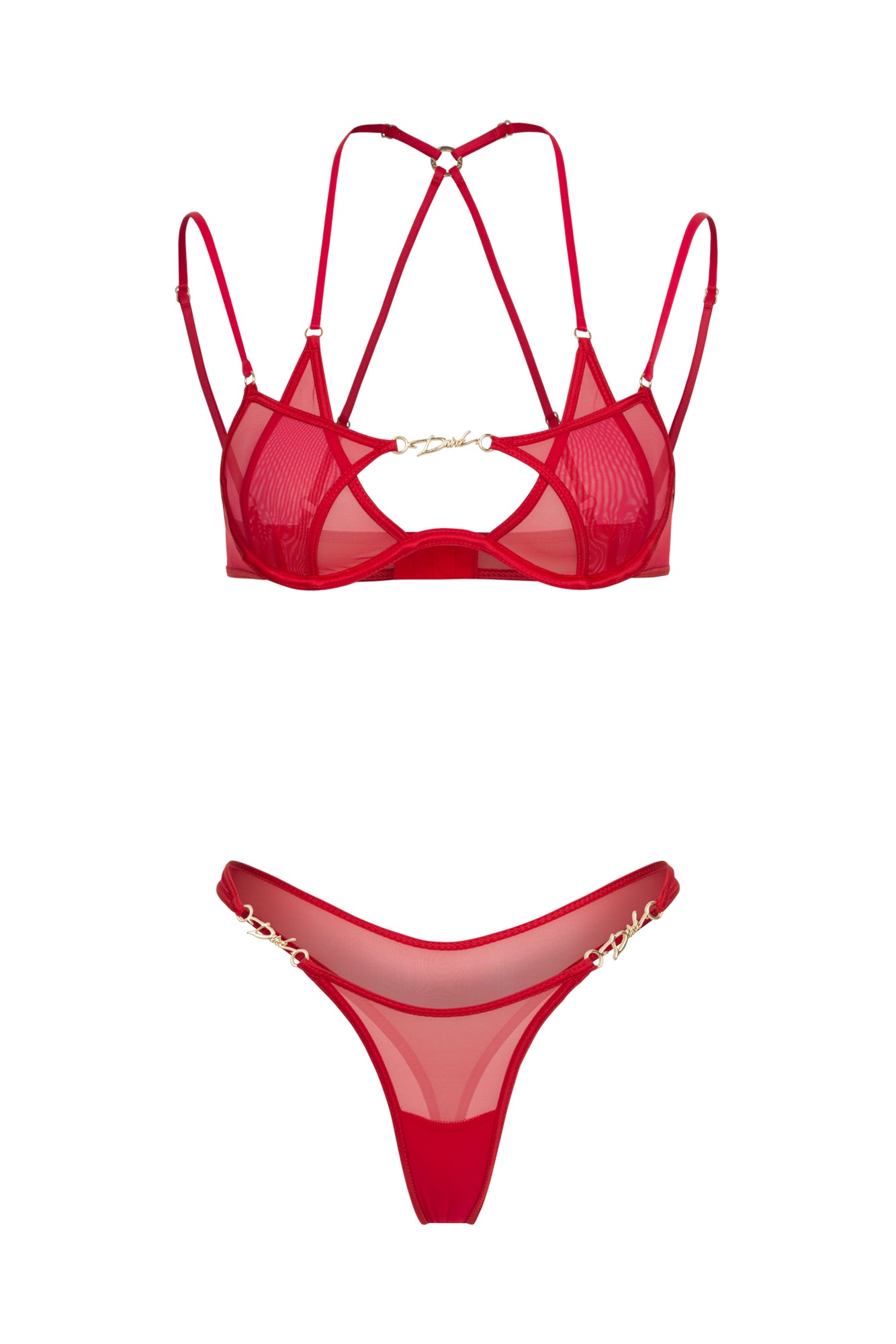 DVNT Red Sheer Mesh Harness Thong Panties— LOLA