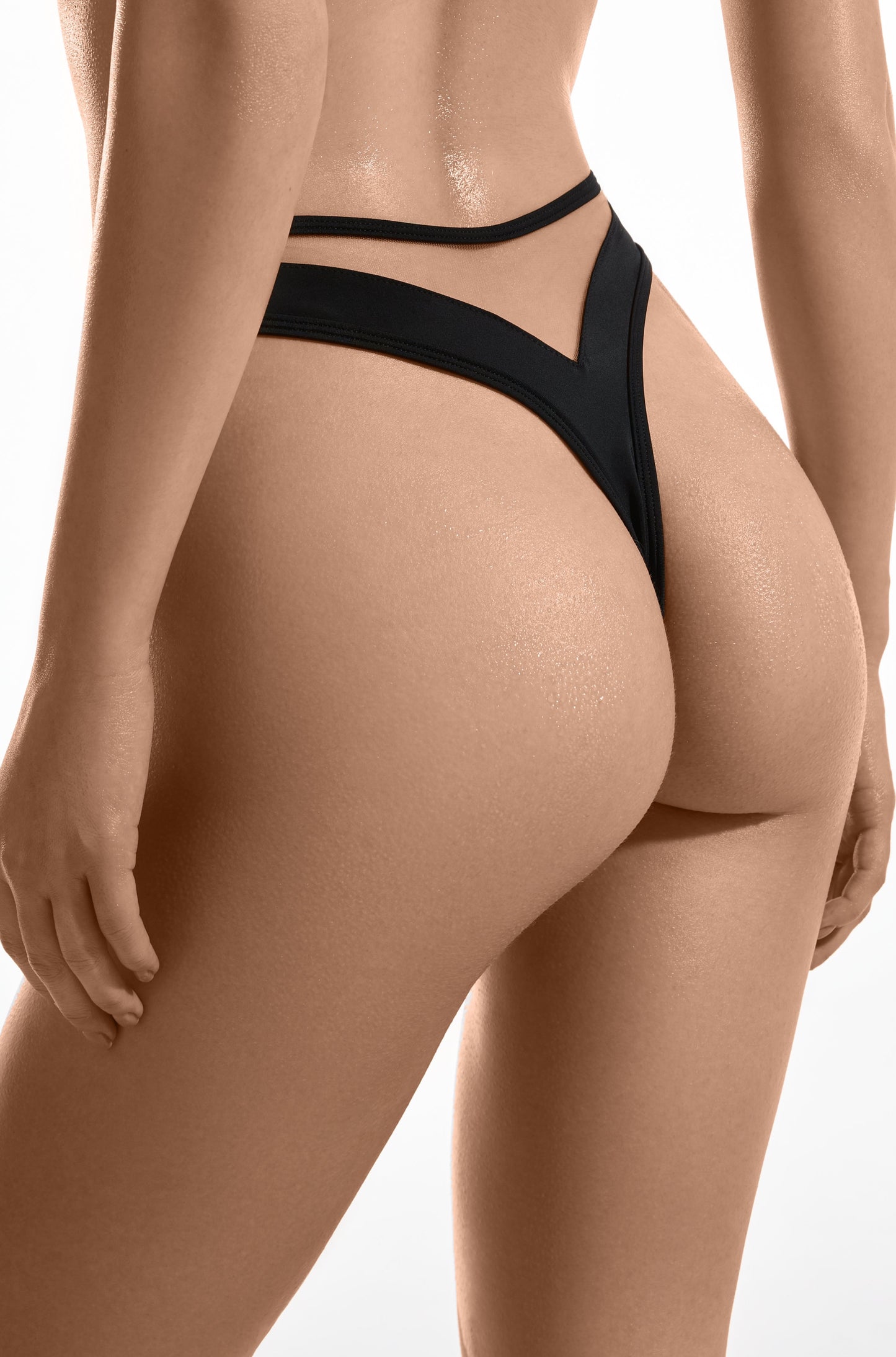 Chic Black Bikini with Dipped Thong black and Stylish Mesh Design
