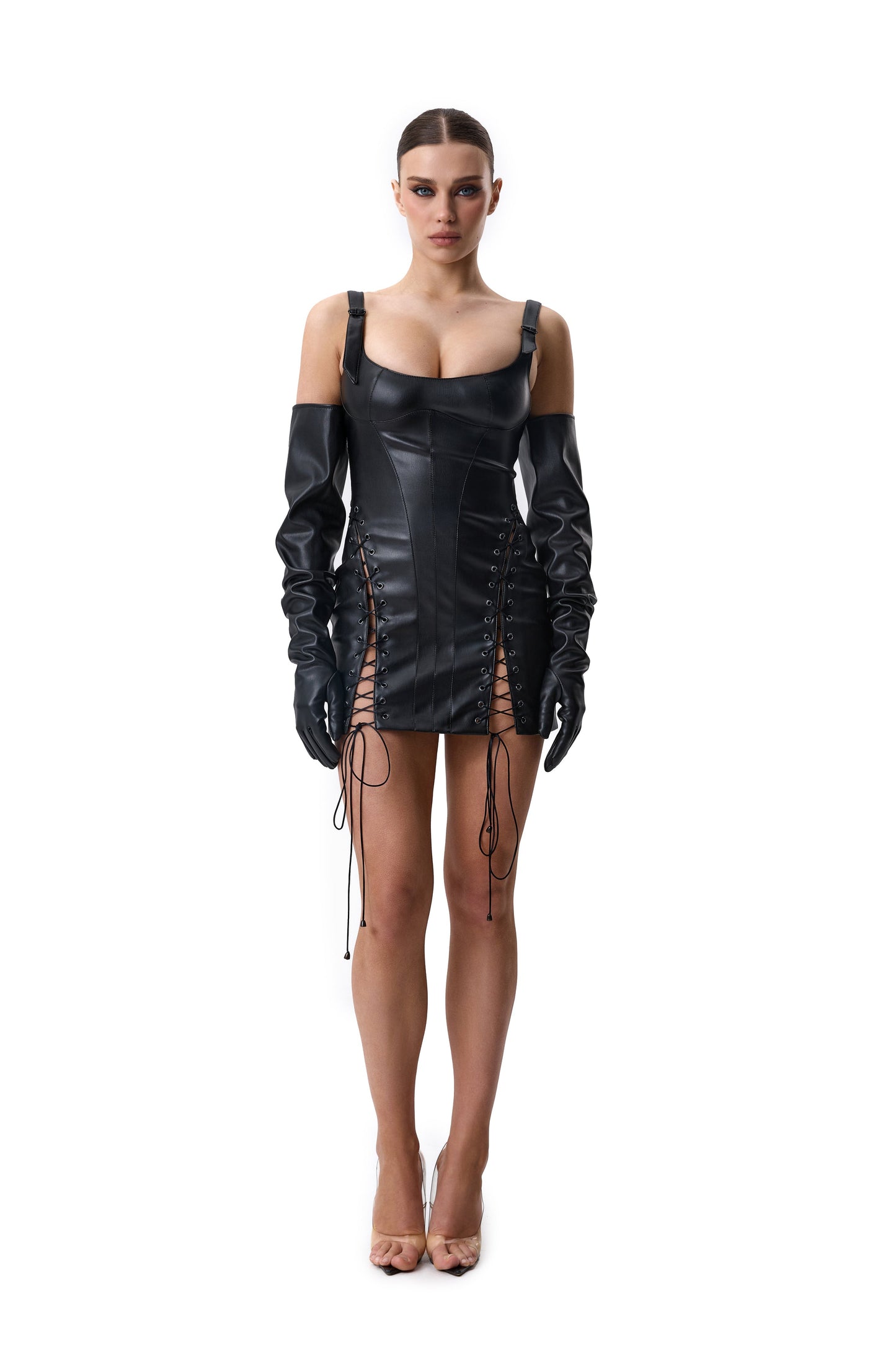 Black Dress Eco-Leather with Gloves