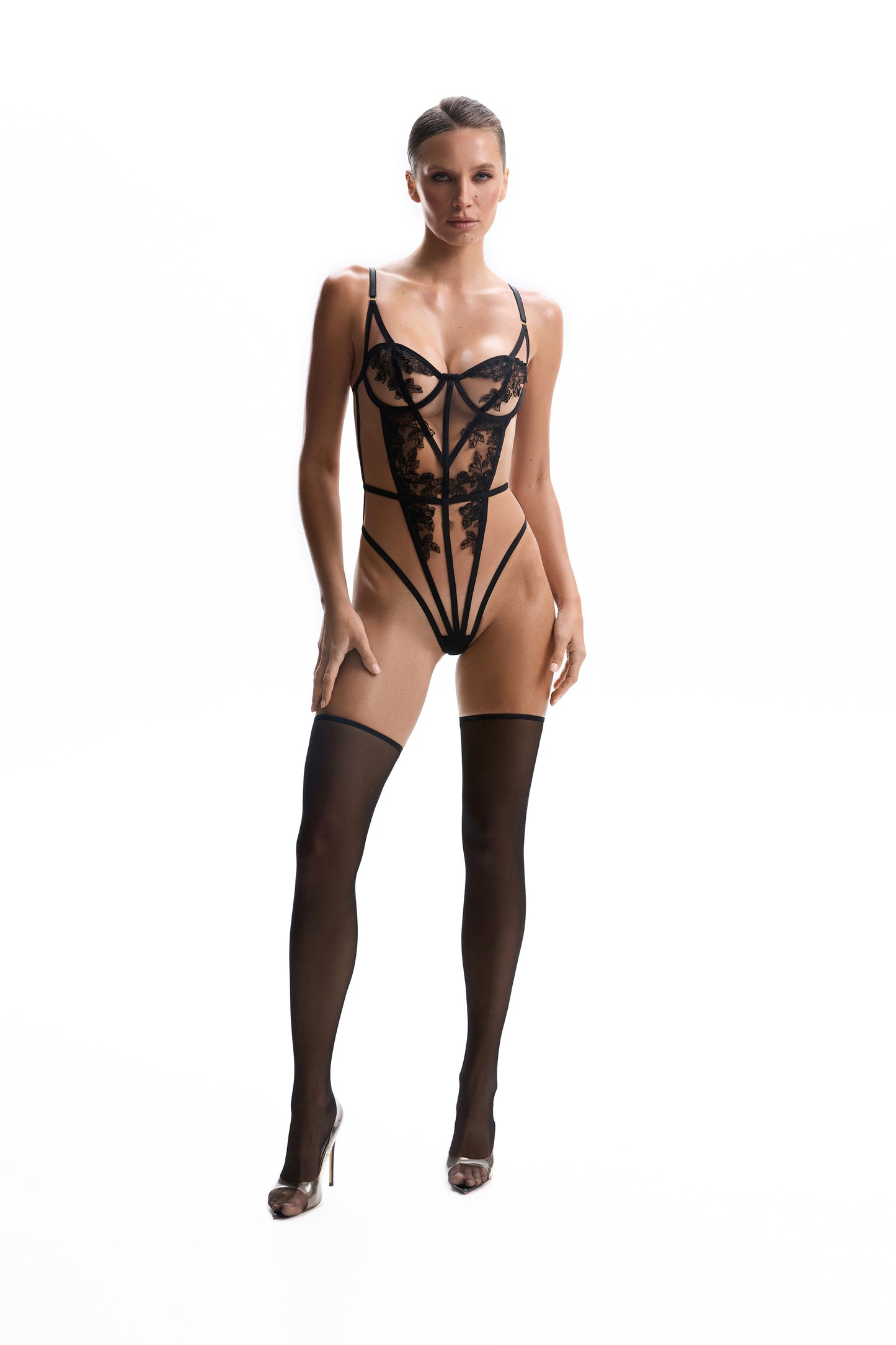 Sleek Black Lace Bodysuit
