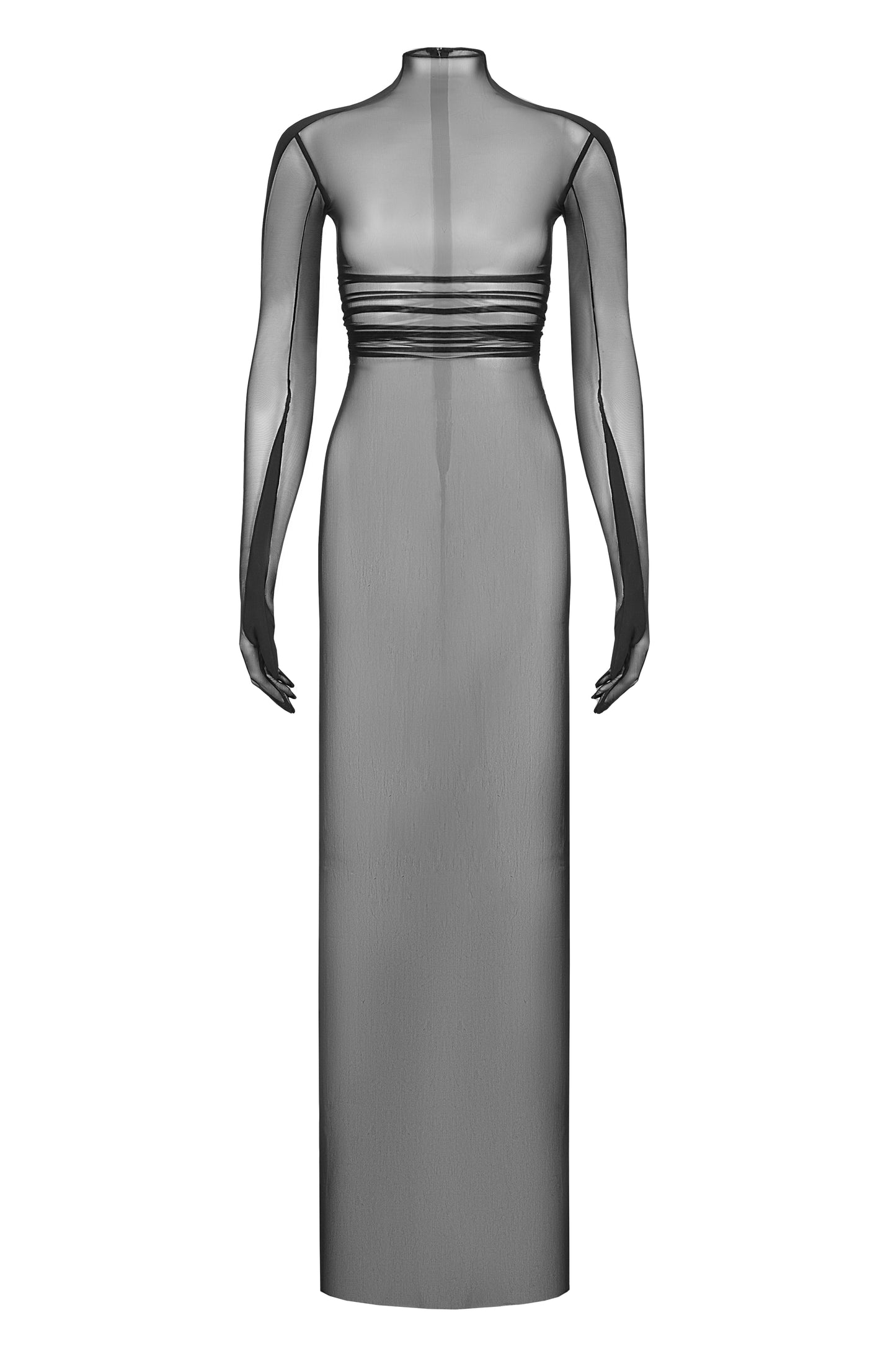 DVNT Sheer Mesh Maxi Dress with Glove Sleeves ILLUSION