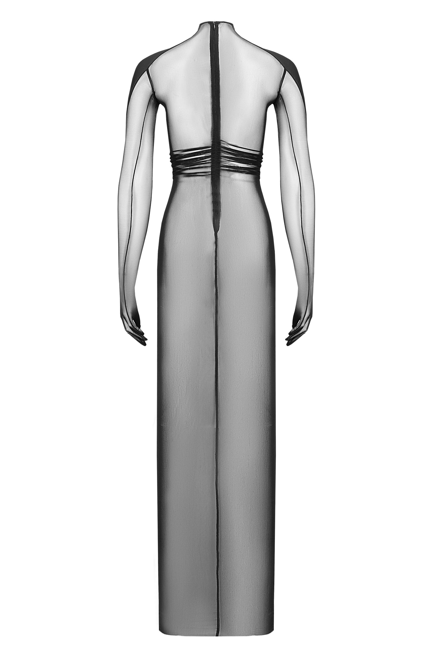 DVNT Sheer Mesh Maxi Dress with Glove Sleeves ILLUSION