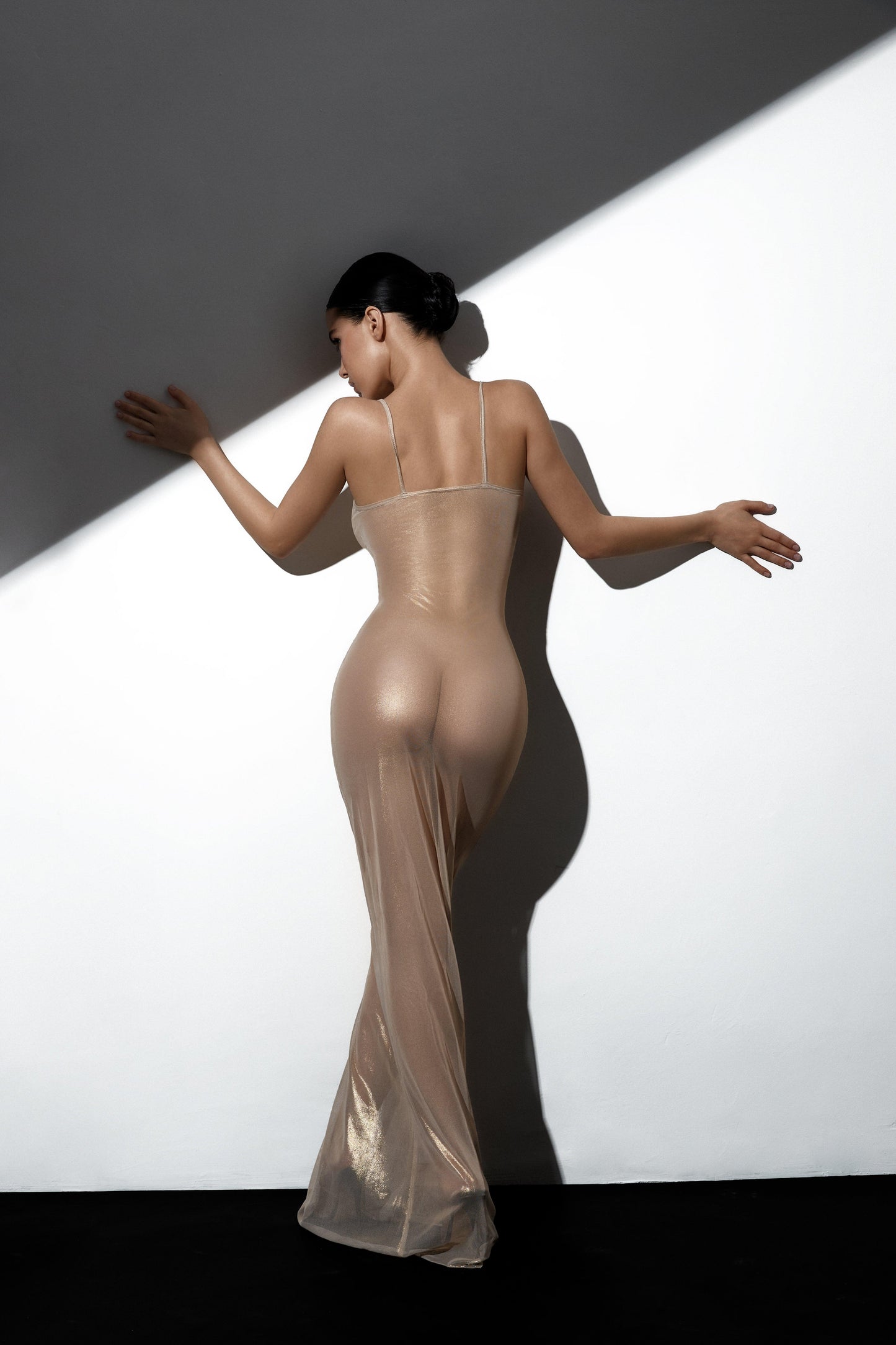 Elegant Black Maxi Dress in Shimmering silver Mesh
