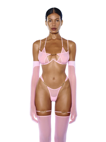 DVNT Barbie Pink Sheer Mesh Lingerie Set with Strappy Bra and High-Cut Thong LOLA