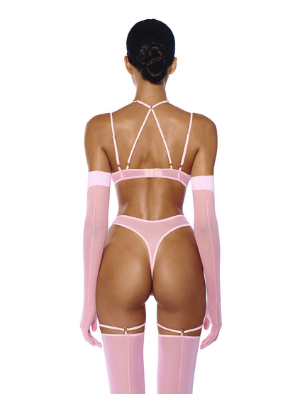 DVNT Barbie Pink Sheer Mesh Lingerie Set with Strappy Bra and High-Cut Thong LOLA