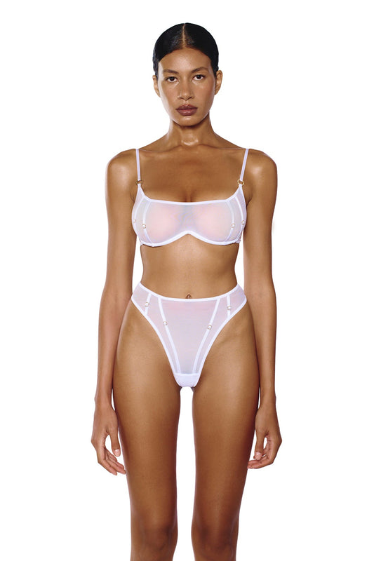 DVNT White Sheer Bra & High-Cut Briefs Set — TRACE