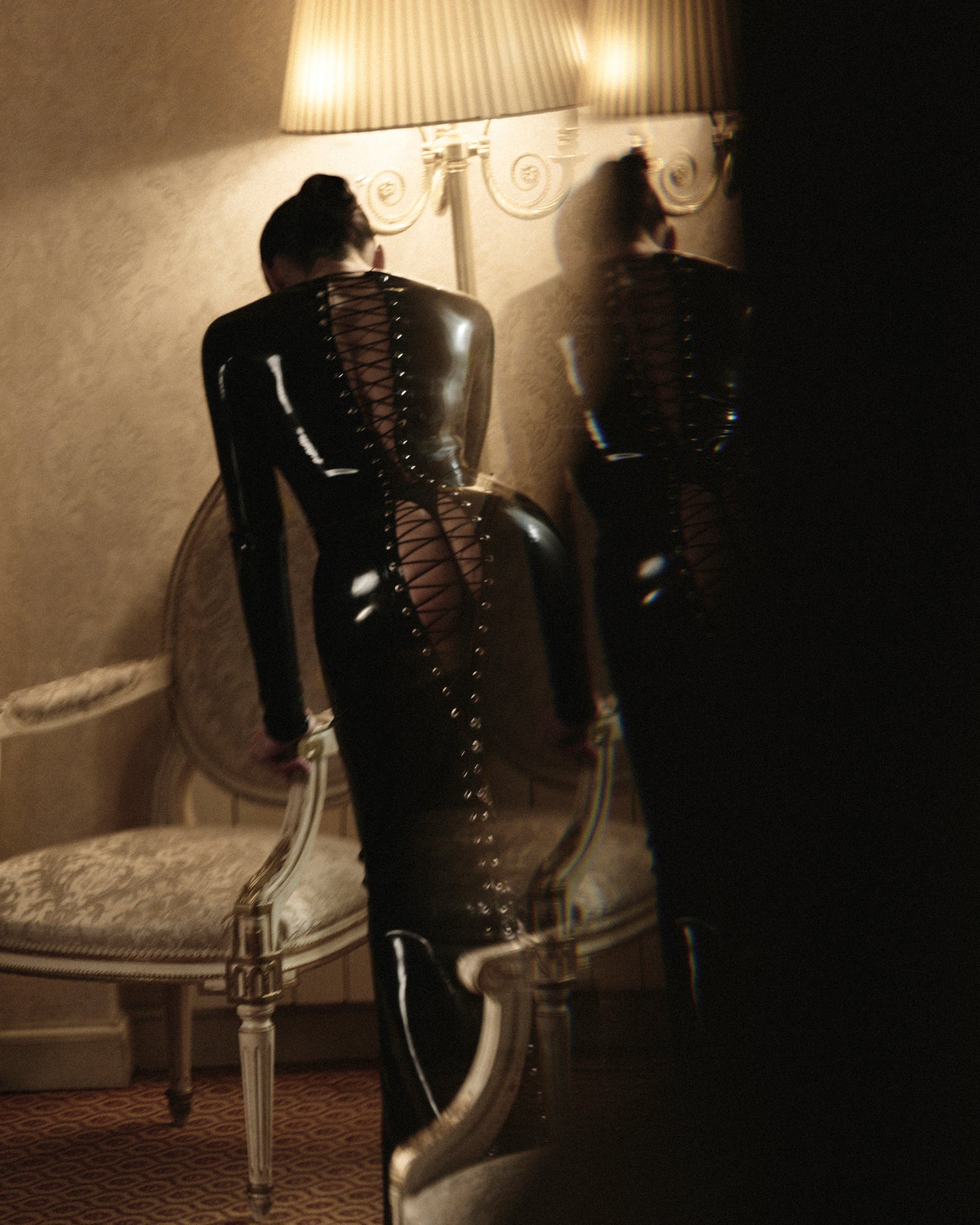 DVNT Black Latex Open-Back Lace-Up Maxi Dress