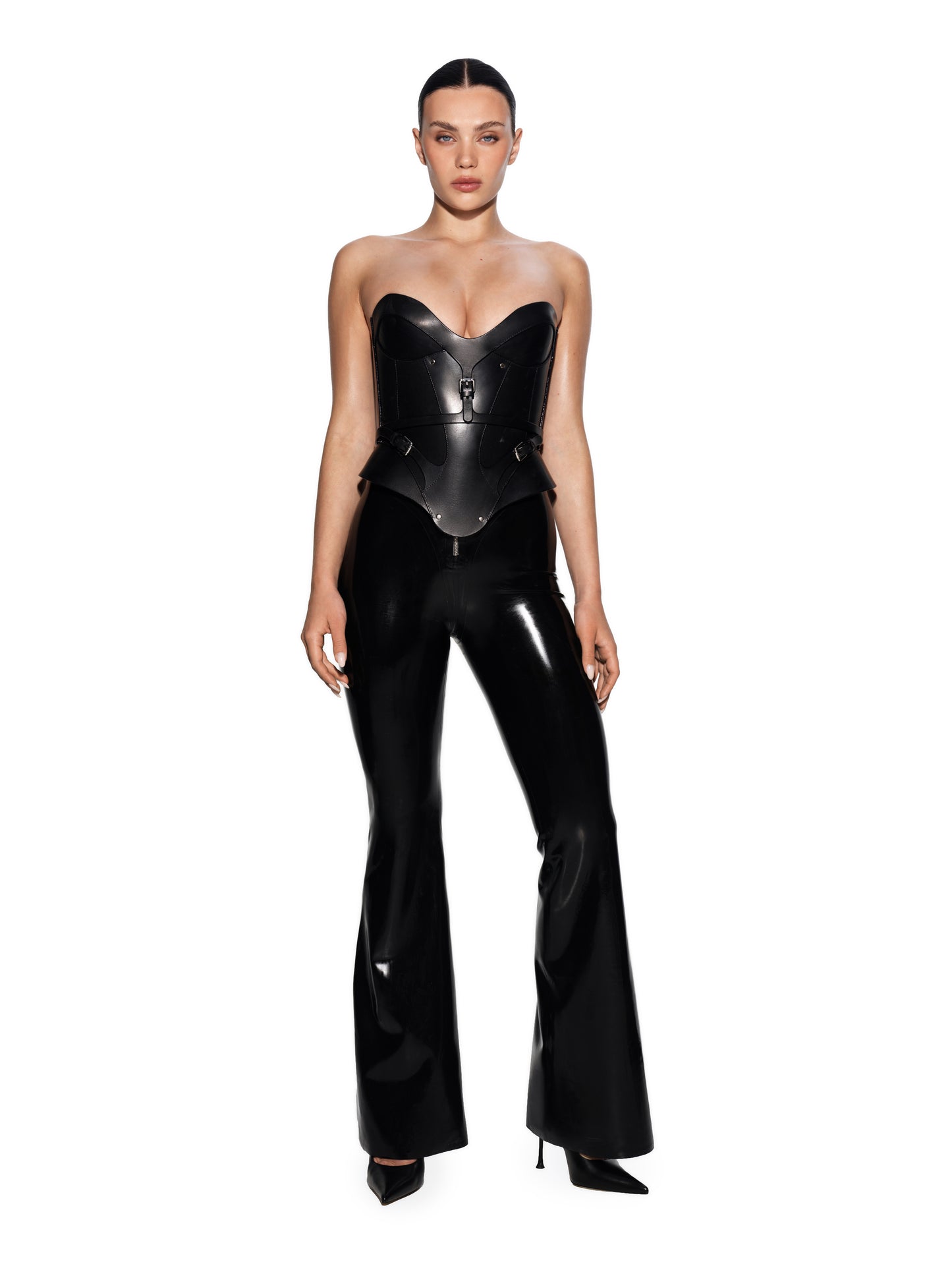 DVNT Black Leather Sculpted Corset — NOIR