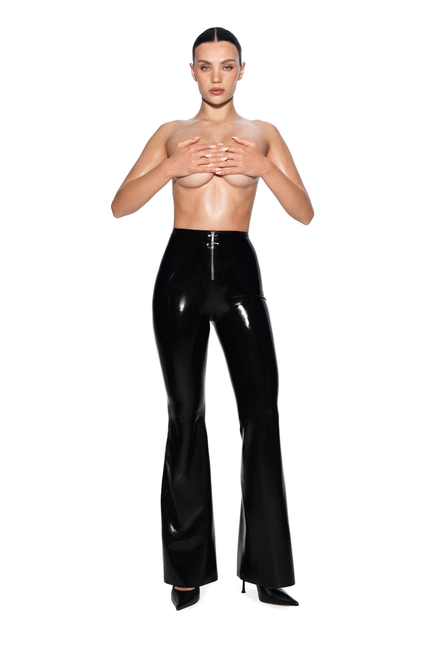 DVNT Black Latex Flared Pants — NOX