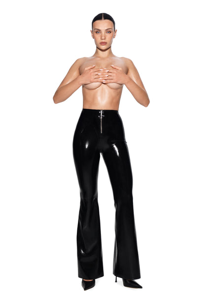 DVNT Black Latex Flared Pants — NOX
