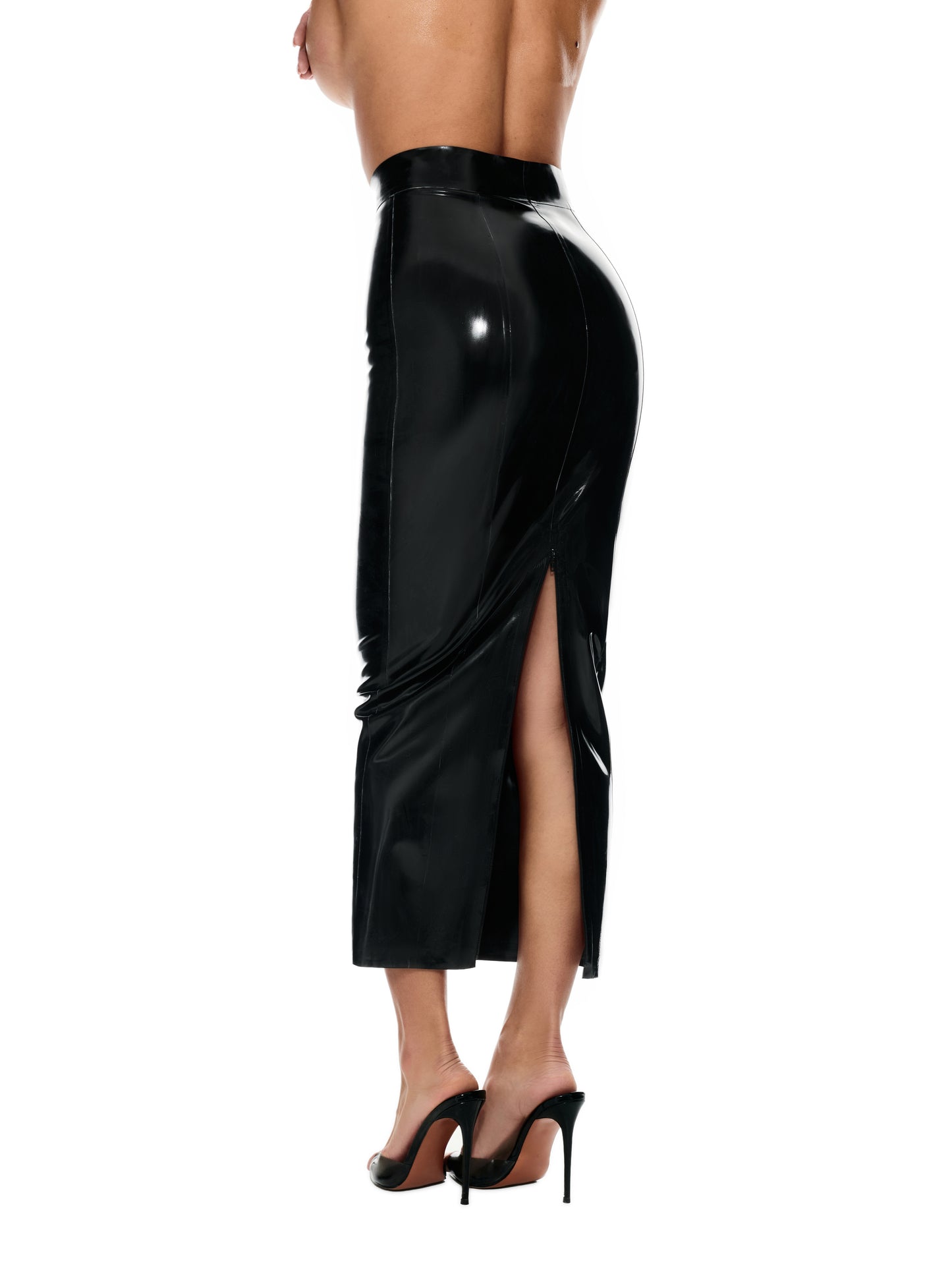 DVNT Black Latex Midi Skirt ONYXIA