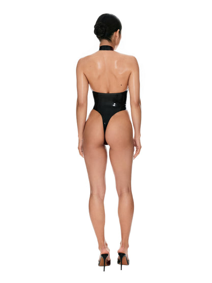 DVNT Black Latex Halter Bodysuit — EROS