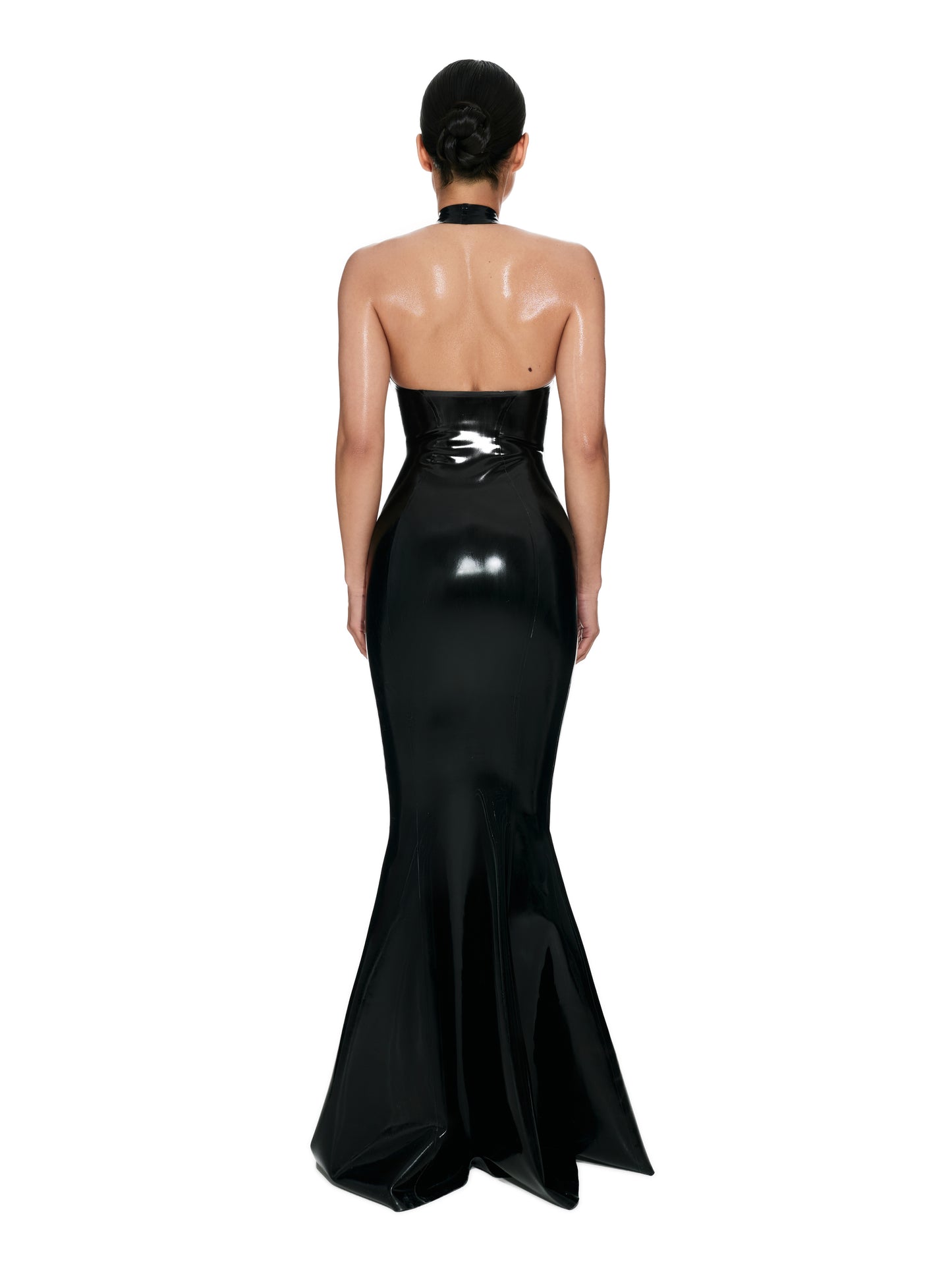 DVNT Black Latex Halter Maxi Dress NOCTRA