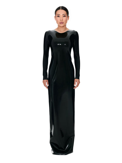 DVNT Black Latex Open-Back Lace-Up Maxi Dress