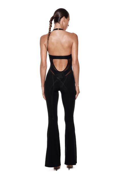 DVNT Чорний комбінезон з халтер-горловиною та сітчастими вставками — VECTOR