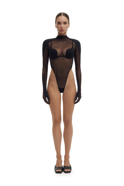 DVNT Sheer Mesh Bodysuit with Integrated Gloves SERPENT