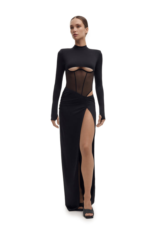 DVNT Bodysuit OBSCURA with High-Slit Maxi Skirt