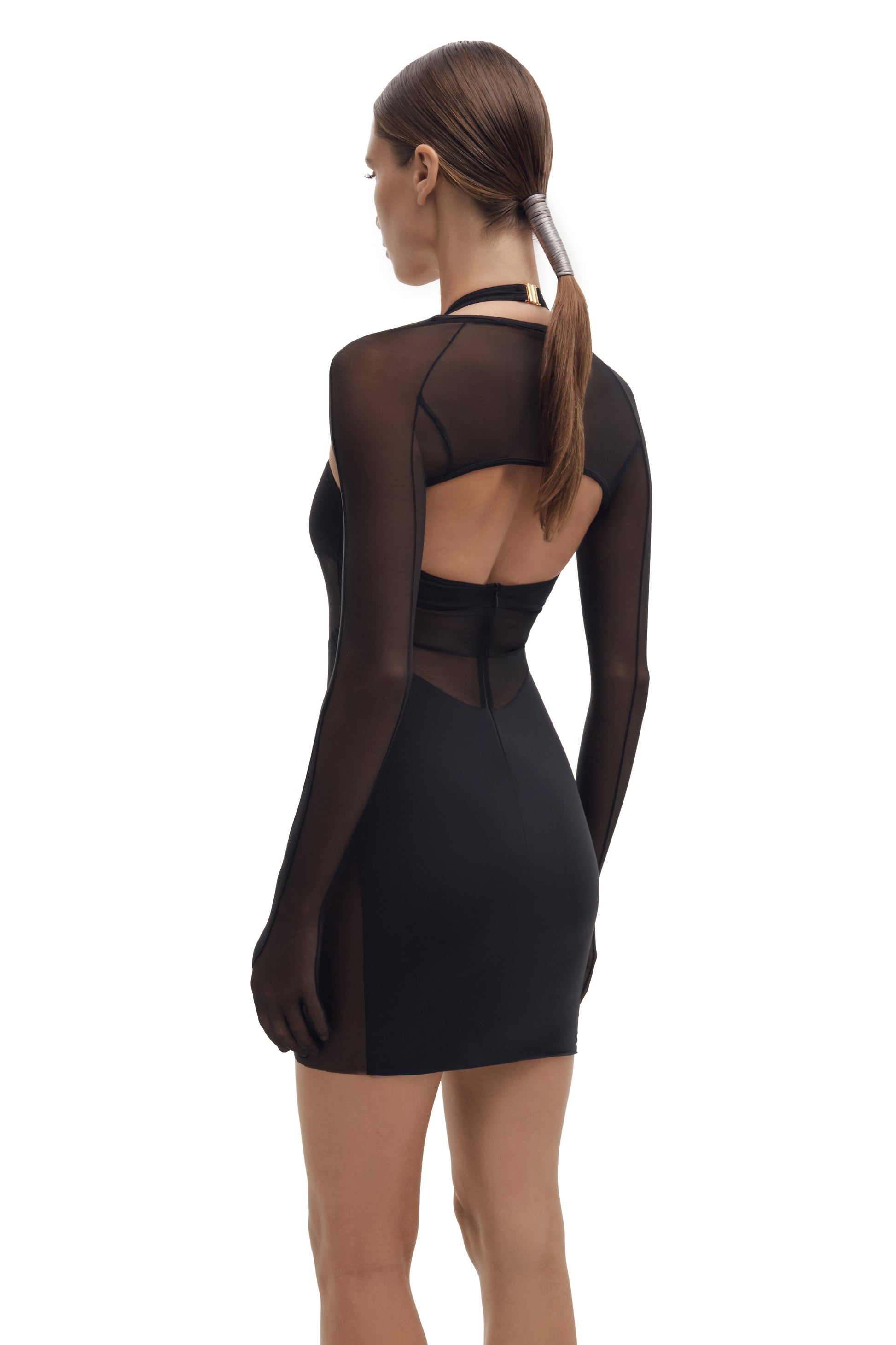 Sheer Panel Mini Dress with gloves NYX M/L / Black