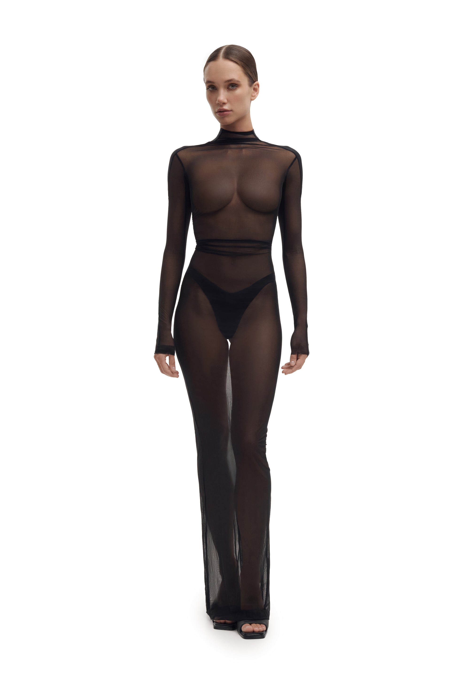 mesh see through long dress Mesh Sequin See-Through Long Dress