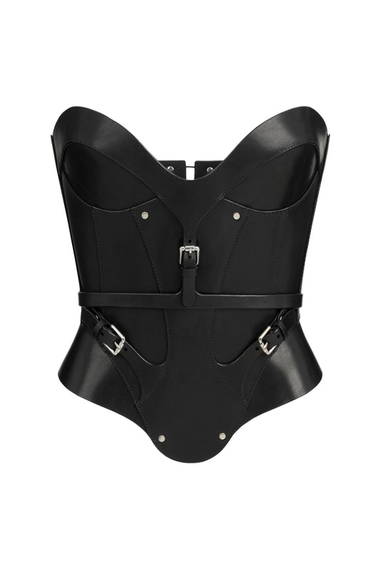 DVNT Black Leather Sculpted Corset — NOIR