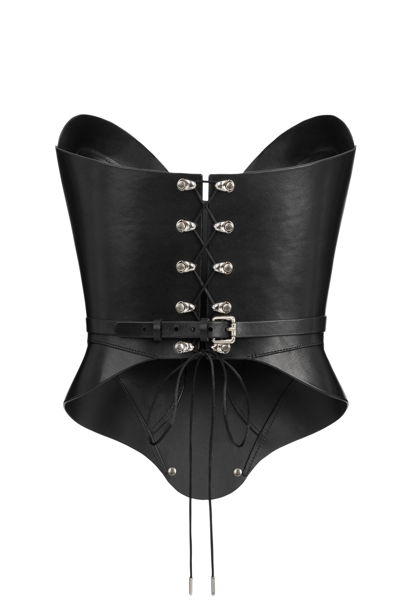 DVNT Black Leather Sculpted Corset — NOIR