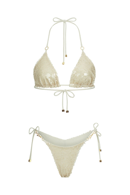 DVNT Ivory Sequin Triangle Bikini Swimsuit — SEQUIRA