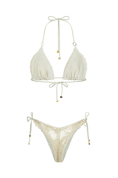 DVNT Ivory Sequin Triangle Bikini Swimsuit — SEQUIRA