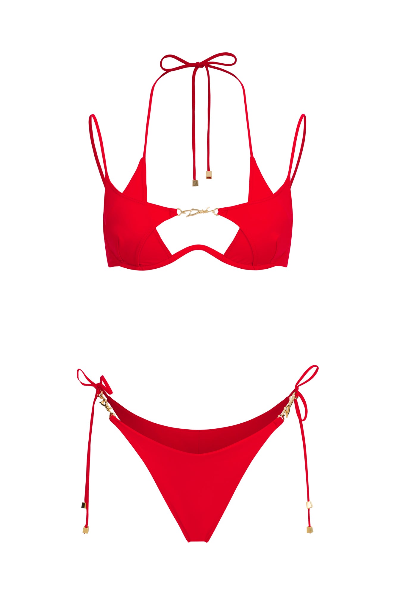 DVNT Red Cut-Out Swimsuit with Signature Hardware — LOLLY