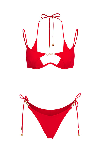 DVNT Red Cut-Out Swimsuit with Signature Hardware — LOLLY