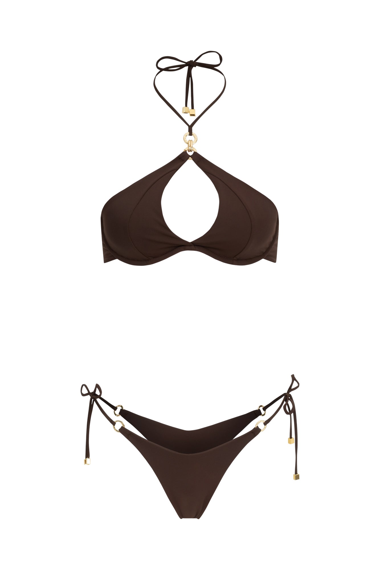 DVNT Brown Swimsuit  Cut-Out Bikini with Signature Hardware — Marry