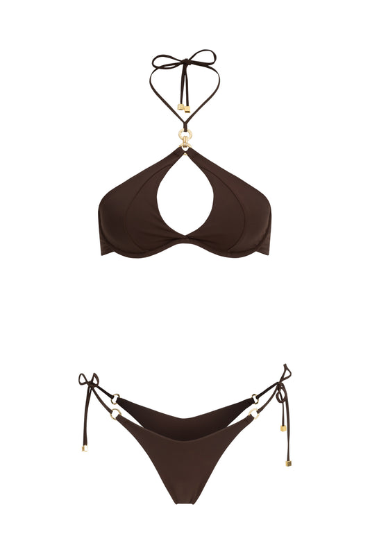 DVNT Brown Swimsuit  Cut-Out Bikini with Signature Hardware — Marry