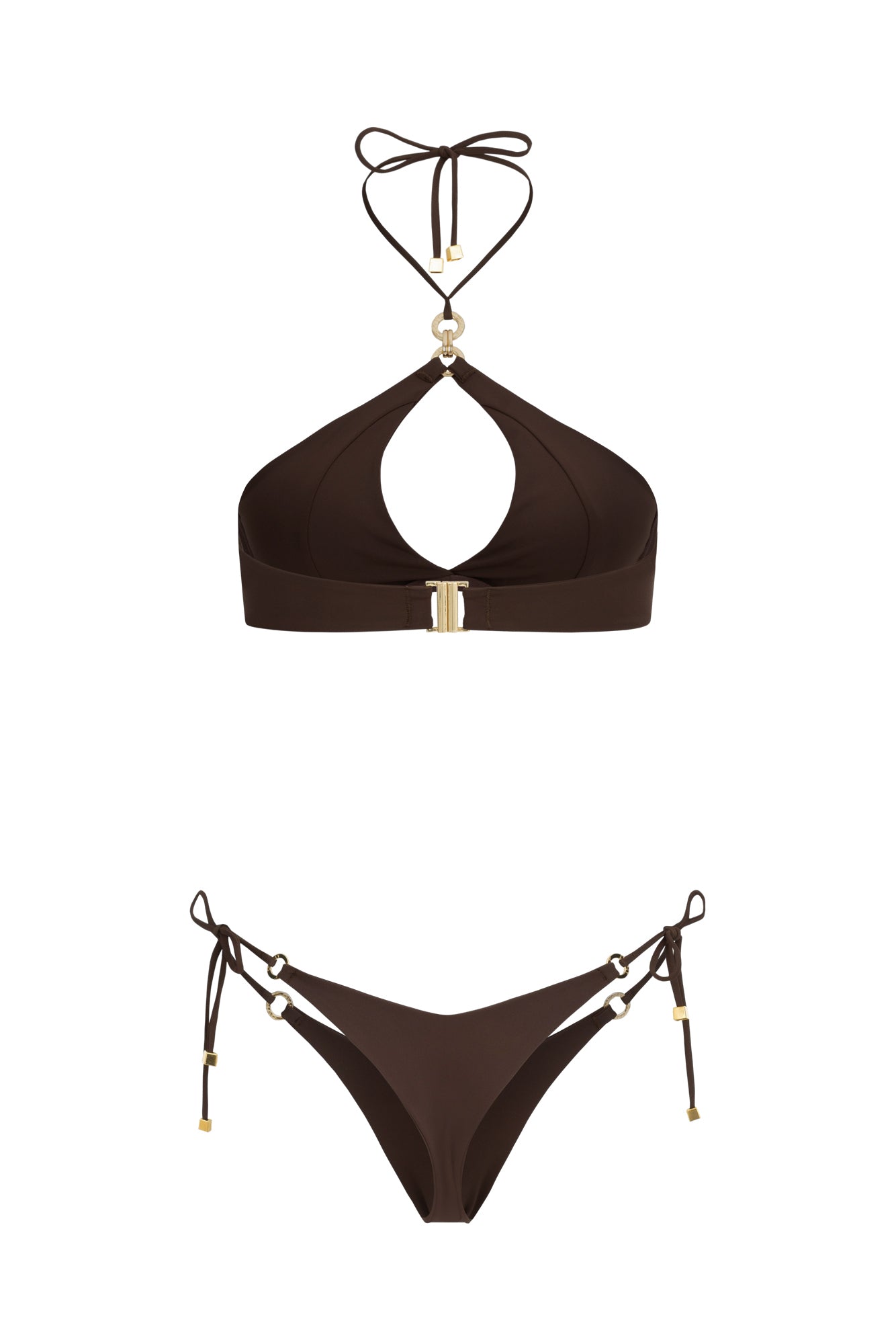 DVNT Brown Swimsuit  Cut-Out Bikini with Signature Hardware — Marry
