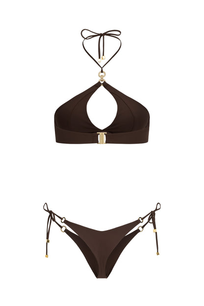 DVNT Brown Swimsuit  Cut-Out Bikini with Signature Hardware — Marry