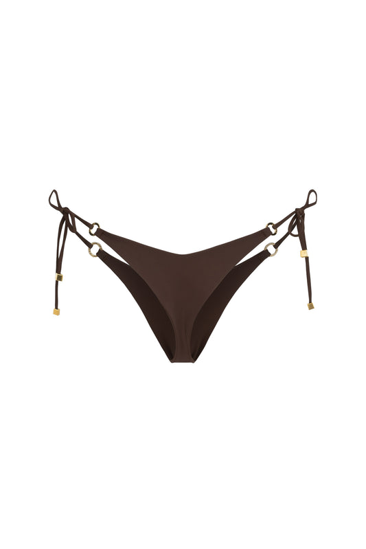 DVNT Chocolate Tie-Side Bikini Bottom with Signature Hardware — MARRY
