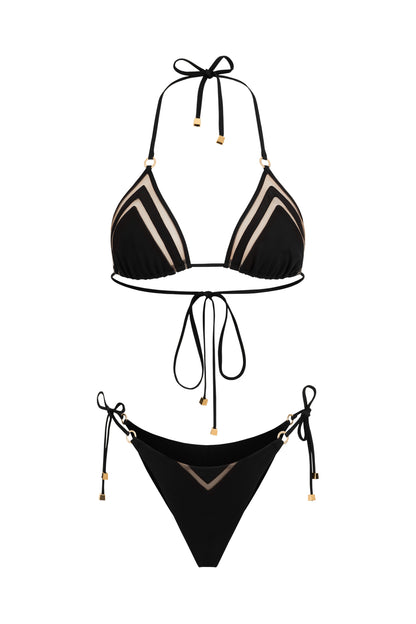 DVNT Black Swimsuit Triangle Bikini with Signature Hardware — AGGI