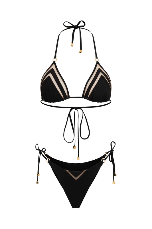 DVNT Black Swimsuit Triangle Bikini with Signature Hardware — AGGI