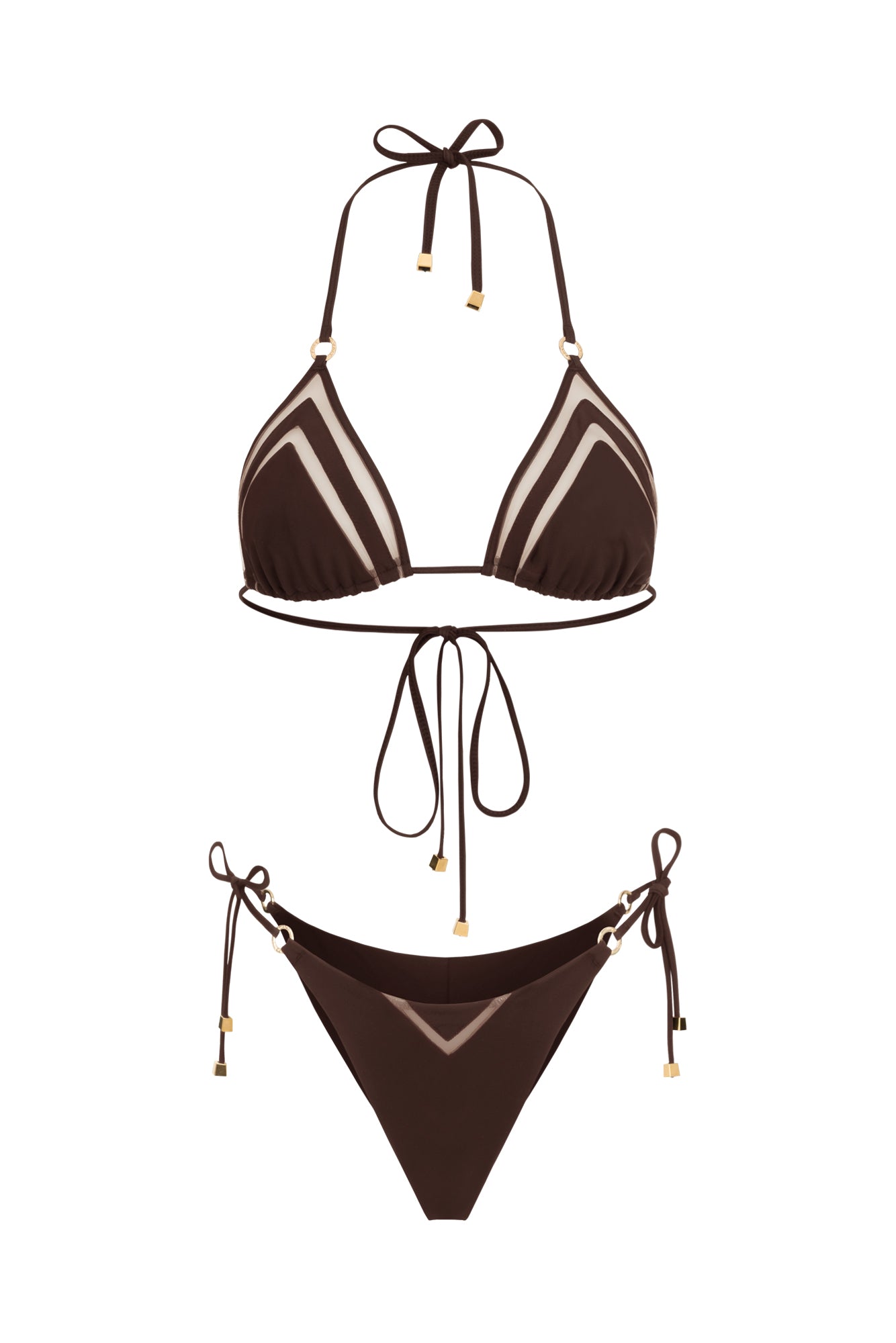 DVNT Brown Swimsuit Triangle Bikini with Signature Hardware — AGGI