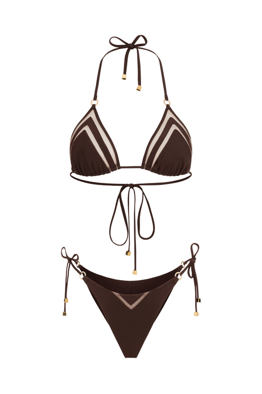 DVNT Brown Swimsuit Triangle Bikini with Signature Hardware — AGGI