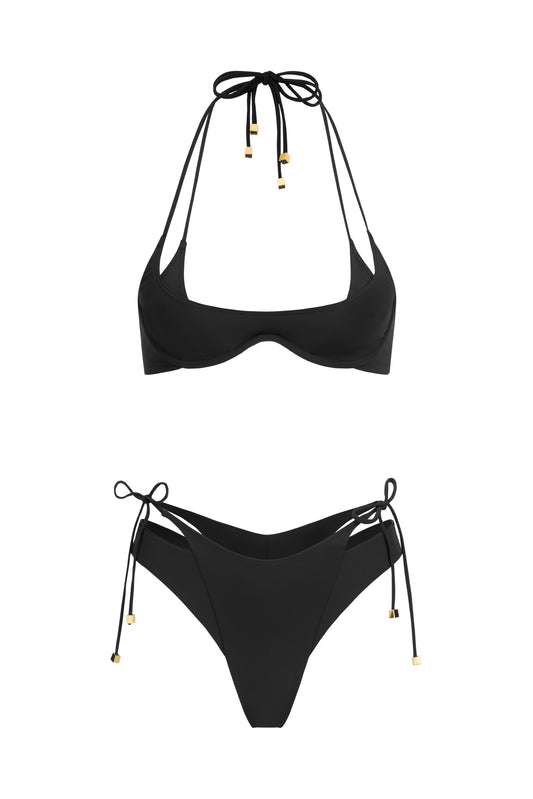 DVNT Black Cut-Out Bikini Set with Signature Hardware — NARA