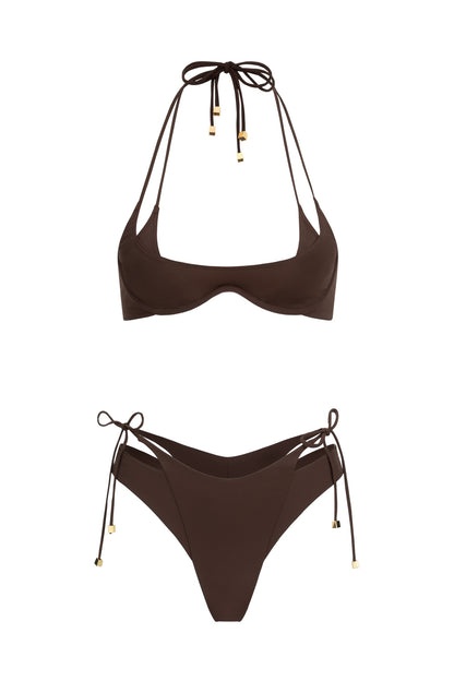 DVNT Brown Cut-Out Bikini Set with Signature Hardware — NARA