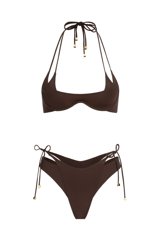 DVNT Brown Cut-Out Bikini Set with Signature Hardware — NARA