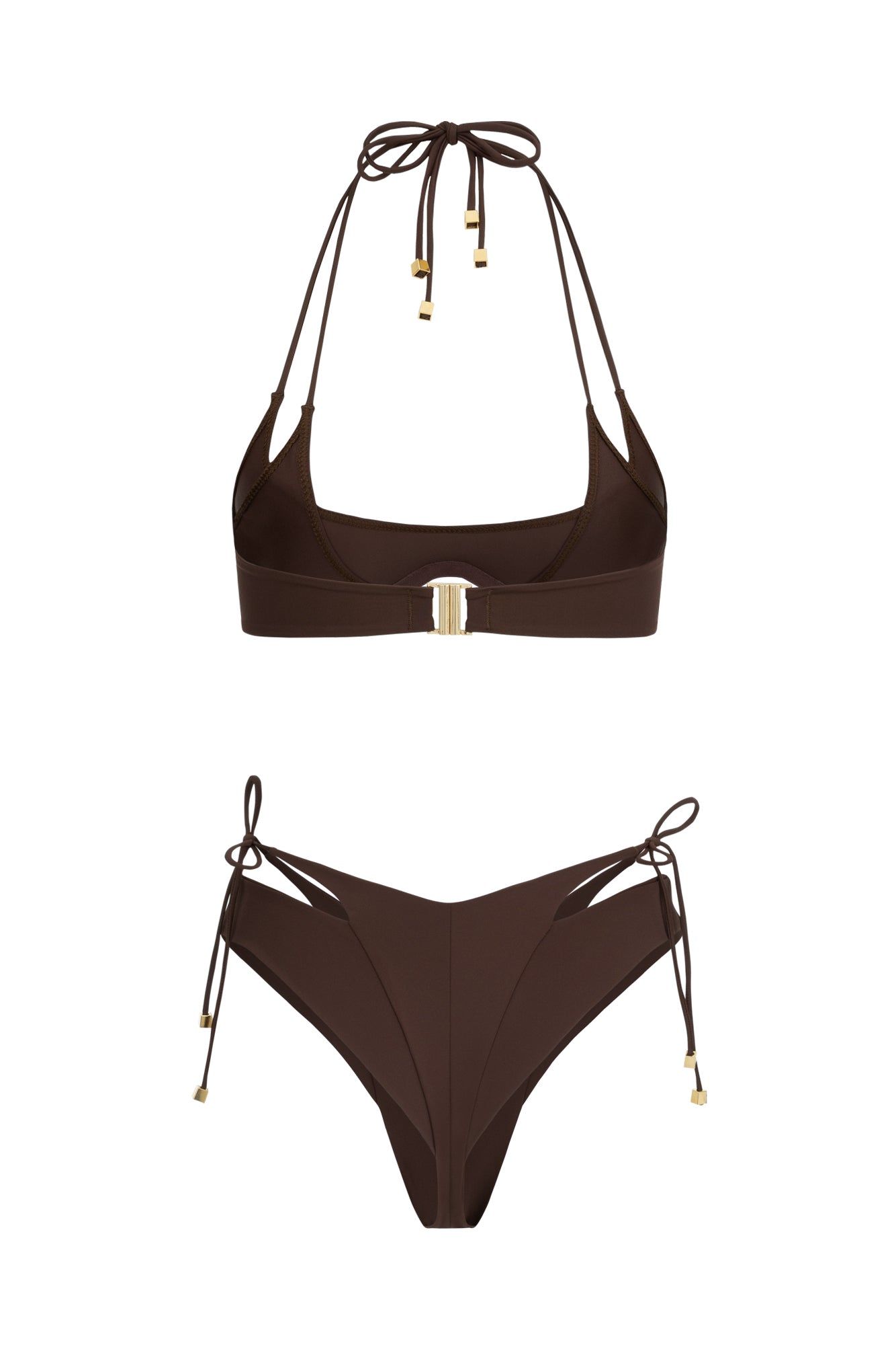 DVNT Brown Cut-Out Bikini Set with Signature Hardware — NARA