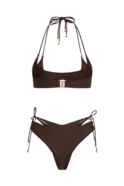 DVNT Brown Cut-Out Bikini Set with Signature Hardware — NARA