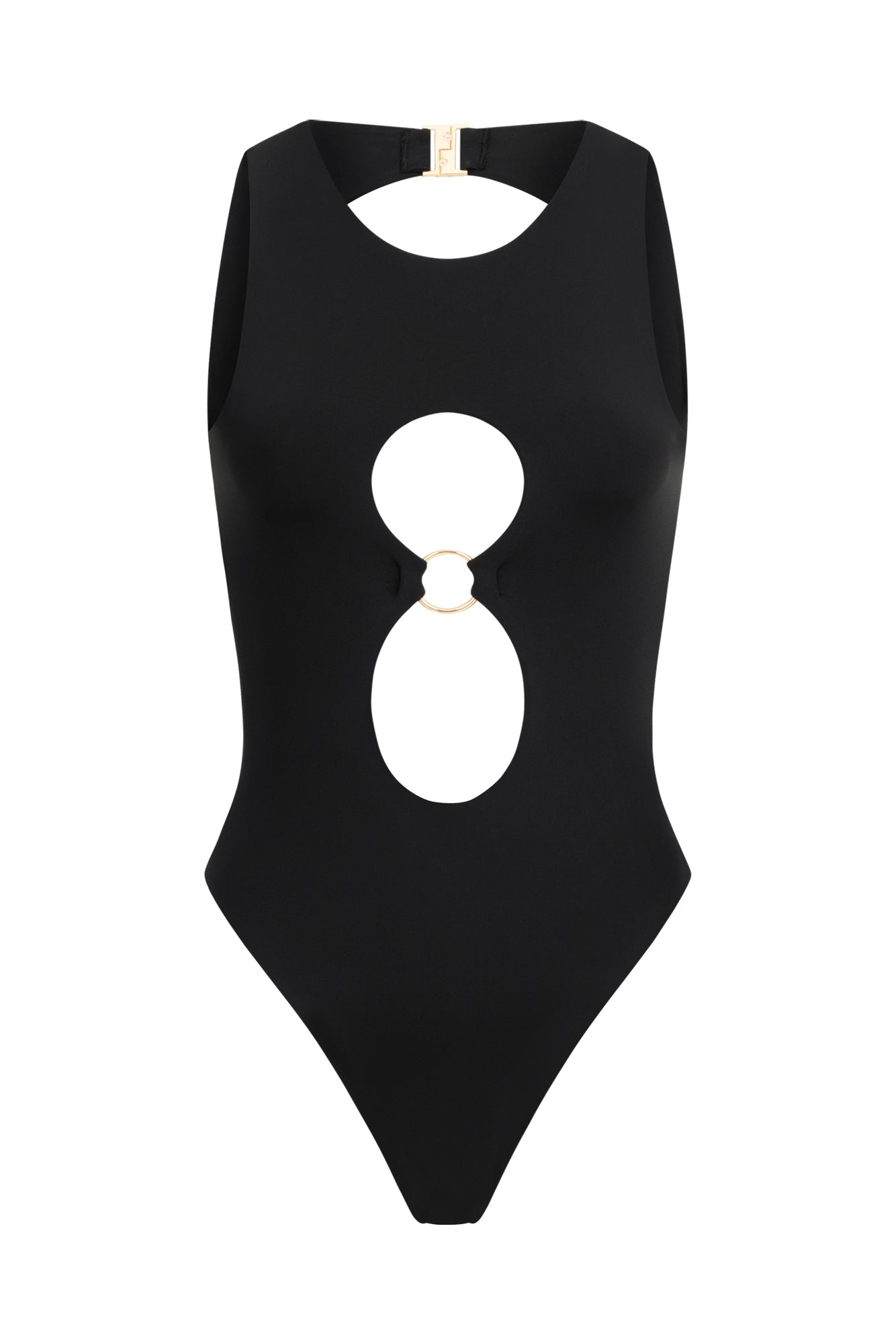 One-Piece Black Swimsuit with Unique neckline Cut-Outs
