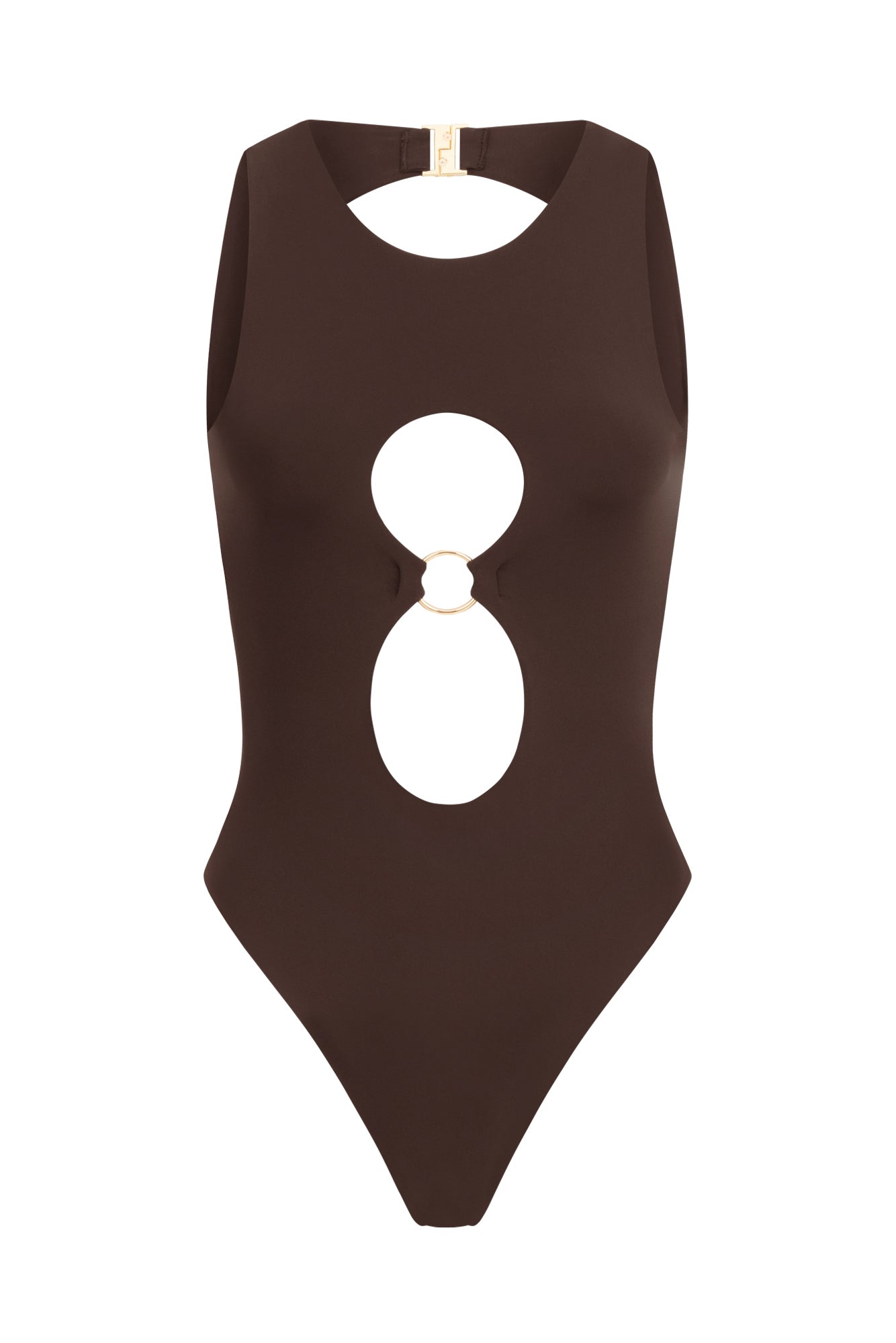 One-Piece Brown Swimsuit with Unique neckline Cut-Outs